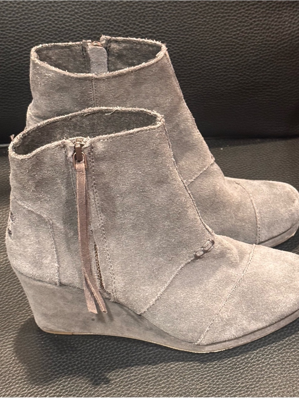 Toms suede ankle wedge bootie grey - chic and comfortable for everyday